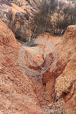 Amazing surfaces of an abandoned bauxite mine, Gant, Hungary Stock Photo