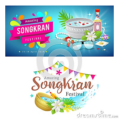 Amazing Thailand Songkran festival banner collections Vector Illustration