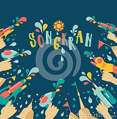 Amazing Thailand Songkran festival design on blue background, vector illustration. Vector Illustration