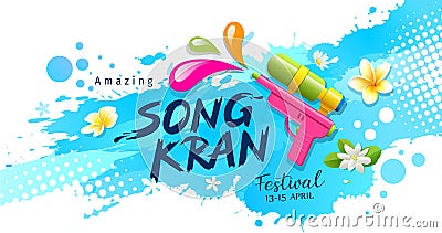 Amazing Thailand, Songkran, festival with gun and flower on water splash Vector Illustration