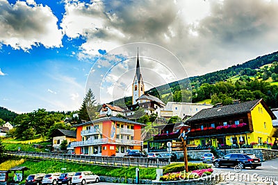 Amazing touristic alpine village. Summer view. Austria. Stock Photo