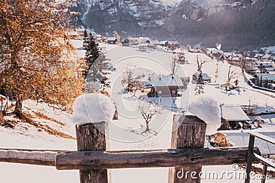 amazing touristic alpine village in winter Grindelwald Switzerland Europe Stock Photo