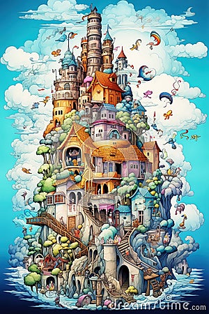 Amazing the tower of Babel intricate complex Generative AI Stock Photo