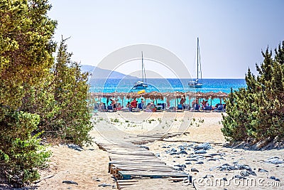 Amazing tropical sandy beach of Simos on Elafonissos island, Peloponnese. Editorial Stock Photo