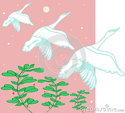 Beautiful illustration of flying white swans colony in amazing night.cdr Vector Illustration
