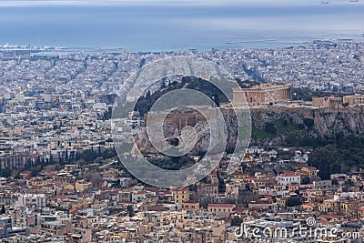 Amazing view of the Acropolis of Athens from Lycabettus hill, Greece Stock Photo