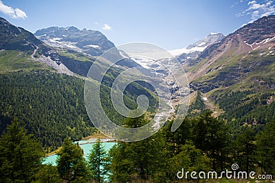 Amazing view from Alp Grum railway station in the Canton of Graubunden, Switzerland Stock Photo