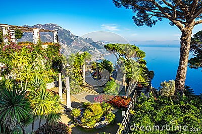 Amazing view of Amalfi coast seen from villa Rufolo garden, Ravello Stock Photo