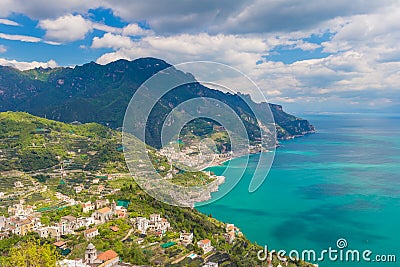 Amazing view of Amalfi coast and town of Maiori from Ravello village, Campania region, South of Italy Stock Photo