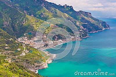 Amazing view of Amalfi coast and town of Maiori from Ravello village, Campania region, South of Italy Stock Photo