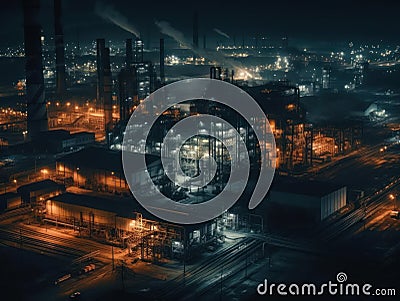 An amazing view of a high-tech industrial facility at night created with Generative AI Stock Photo