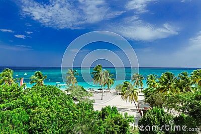 Amazing view of Holguin province tropical inviting beach and tranquil azure turquoise ocean Stock Photo