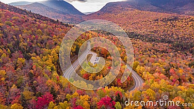 Amazing view of Kancamagus Highway in New Hampshire during Foliage season Autumn USA Stock Photo