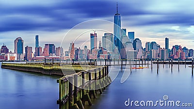 amazing view lower Manhattan , financial district with sunset, New York City Stock Photo