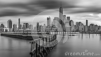 amazing view lower Manhattan , financial district with sunset, New York City Stock Photo