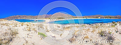 Amazing view of Magganari with magical turquoise waters, lagoons, tropical beaches of pure white sand on Ios island. Stock Photo
