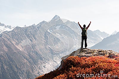 Amazing view on Monte Bianco mountains range with tourist on a foreground Stock Photo