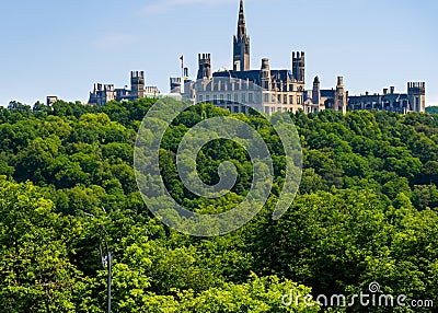 parliament hill surrounded by green forest ai Stock Photo