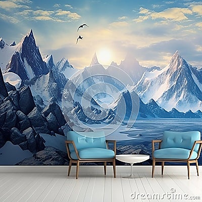 Amazing view on rocky mountains and sea Cartoon Illustration
