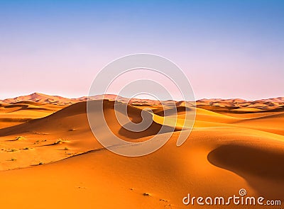 Amazing view of sand dunes in the Sahara Desert. Location: Sahara Desert, Merzouga, Morocco. Artistic picture. Beauty world Stock Photo