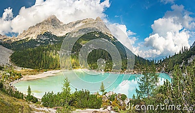 Amazing view of Sorapis lake Lago di Sorapis Dolomites, Italy Stock Photo