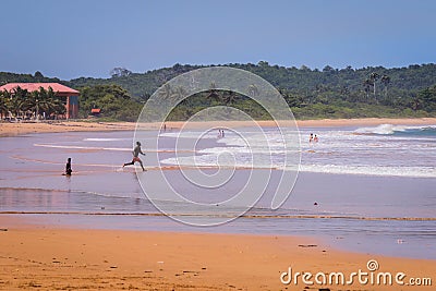 Amazing View to the Sandy Atlantic Coastline of Axim Beach in Ghana Editorial Stock Photo