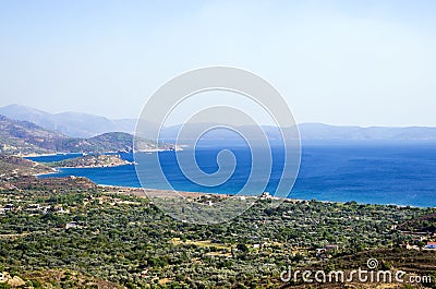 Amazing view to the sea from the top of a mountain in Chios island, Greece Stock Photo