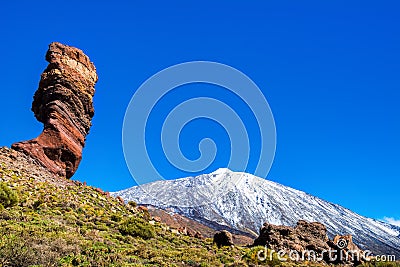 Amazing view of unique Roque Cinchado rock formation with famous Stock Photo