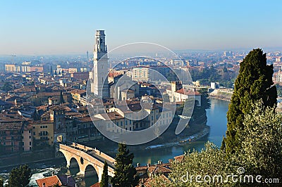 Amazing view of Verona city and River Adige, Italy Stock Photo