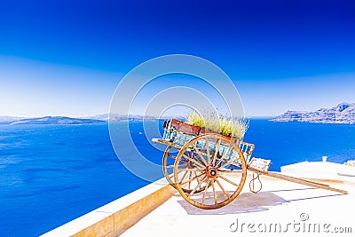 Amazing view with white houses in Oia village. Stock Photo