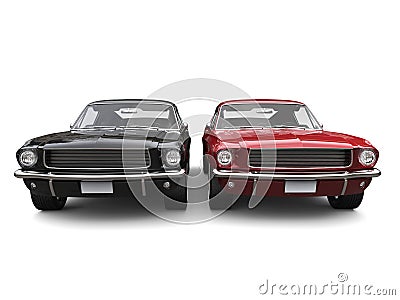 Amazing vintage American muscle cars - red and black Stock Photo