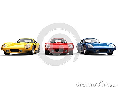 Amazing vintage sports cars in primary colors Stock Photo