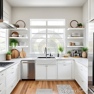 Amazingly bright kitchen in a contemporary house with a window. Stock Photo