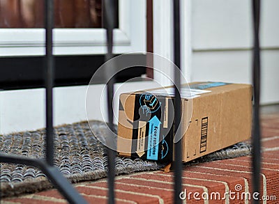 Amazon Box Shipped to Residential House Internet Order Delivery Editorial Stock Photo