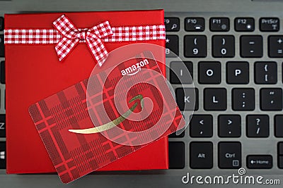 Amazon gift card as a Christmas present Editorial Stock Photo