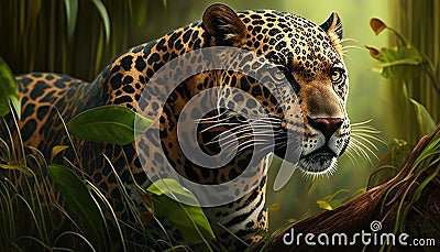 amazon jaguar digital art illustration, Generative AI Cartoon Illustration