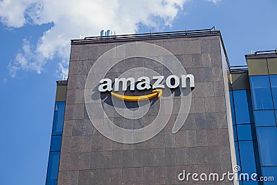 Amazon logo of company for logistics and transport. Iasi, Romania Editorial Stock Photo