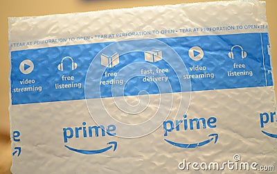 Amazon Prime Fast Ship Bubble Mailer Editorial Stock Photo