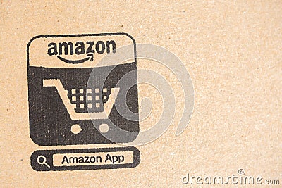 Amazon Prime Parcel Package. close-up on Ecommerce icon. Amazon, is an American electronic comm Editorial Stock Photo