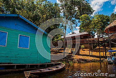 Amazon river, Manaus, Amazonas, Brazil: Beautiful landscape overlooking the Amazon river with houses Stock Photo