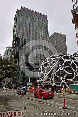 Amazon Seattle Headquarters - Spheres under construction Editorial Stock Photo