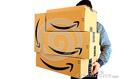 AMAZON Shipping Cardboard Boxes Editorial Stock Photo