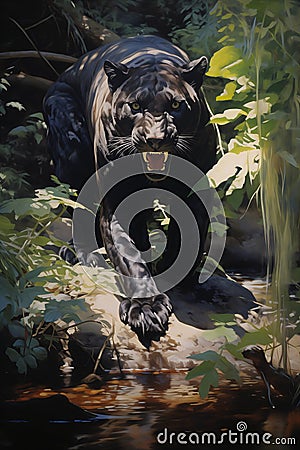 Amazonian Shadows: The Majestic Journey of a Big Black Panther i Stock Photo