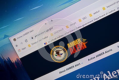 Amber Alert website home page on computer screen. a child abduction emergency broadcasting system. Bekasi, July 21 2020 Editorial Stock Photo