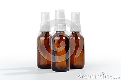 Amber Brown Glass Spray Bottles. Stock Photo