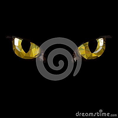 Amber cat eyes in darkness. Style low-poly Vector Illustration