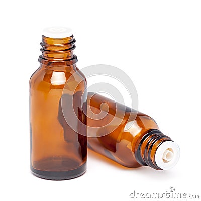 Amber color small glass bottle with pin hole dropper Stock Photo