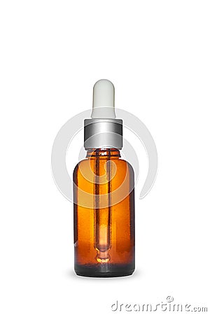 Amber dropper glass bottle on white background. Isolated and mockup Stock Photo