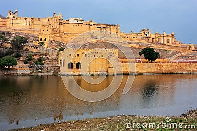 Amber Fort and Maota Lake near Jaipur, Rajasthan, India. Stock Photo