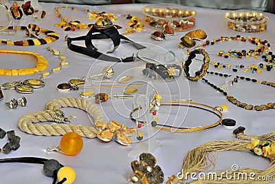 Amber jewelry in Gdansk Stock Photo